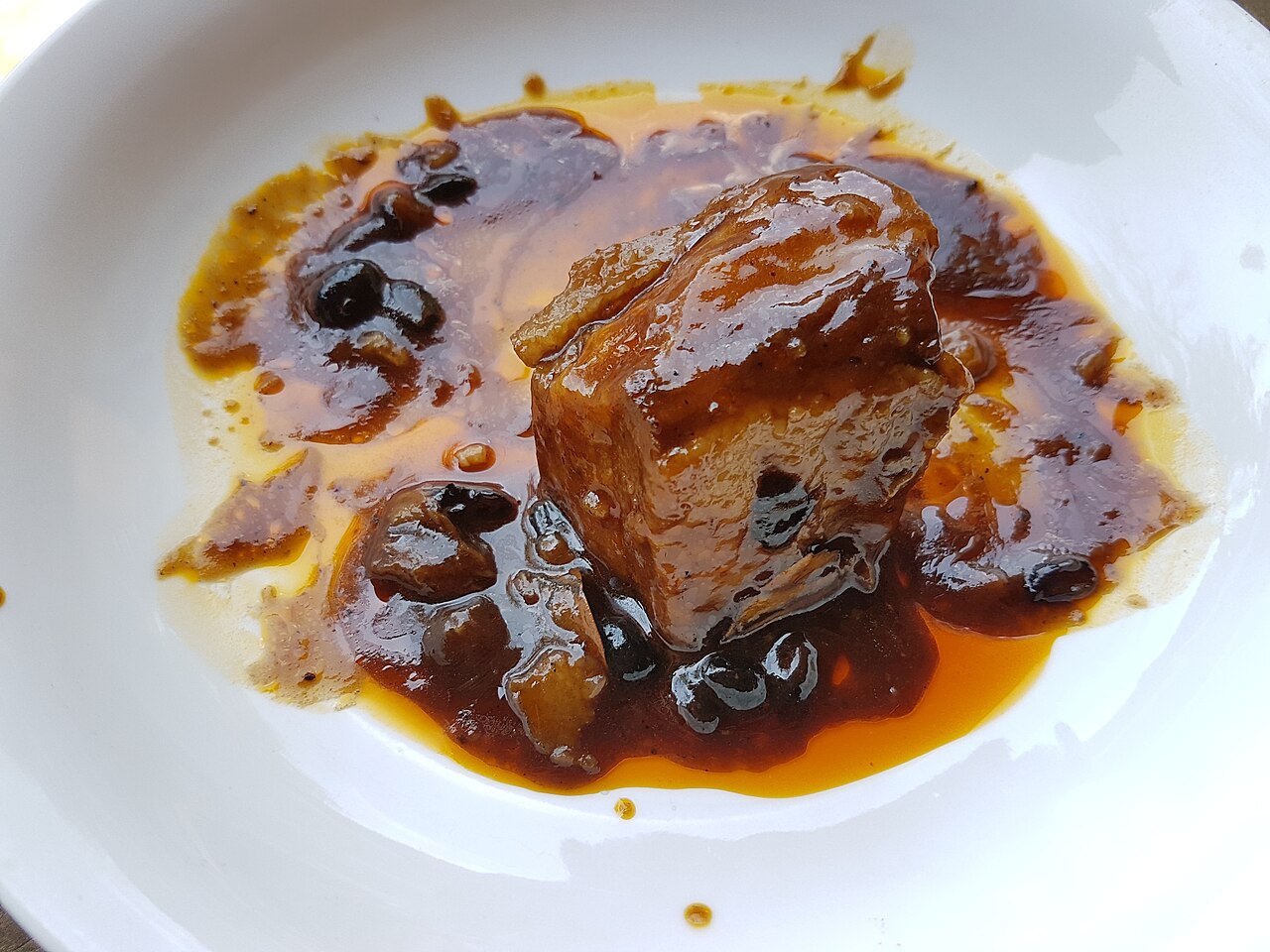 Plated humba pork belly in dark sauce